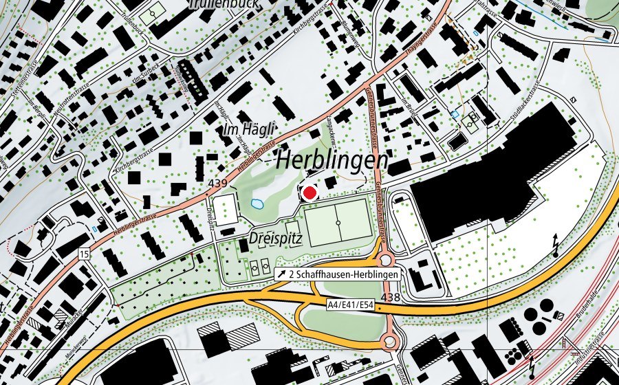 Carte indiquant l’emplacement de Turn- und Sporthalle Dreispitz (Centre sportif)