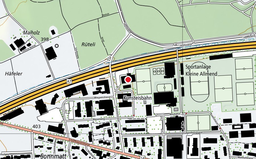 Map showing the location of Turnfabrik (Sports centre)
