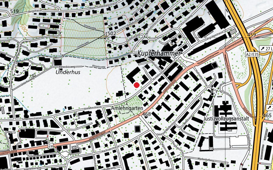 Map showing the location of Turnhalle Amlehn (Sports centre)