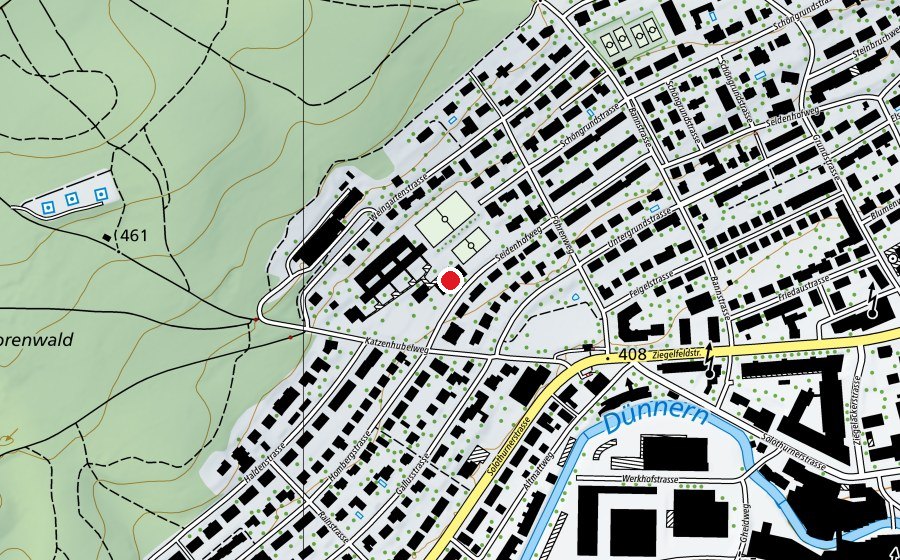 Map showing the location of Turnhalle Bannfeld (Sports centre)