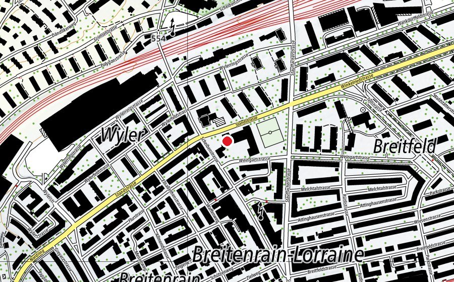 Carte indiquant l’emplacement de Turnhalle Breitfeld (Centre sportif)
