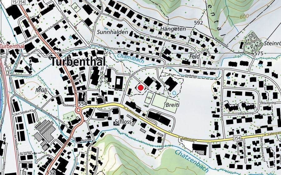 Map showing the location of Turnhalle Breiti (Sports centre)