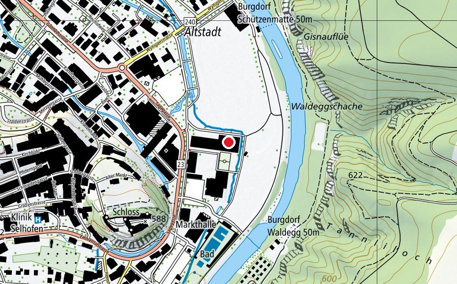 Map showing the location of Turnhalle (Sports centre)