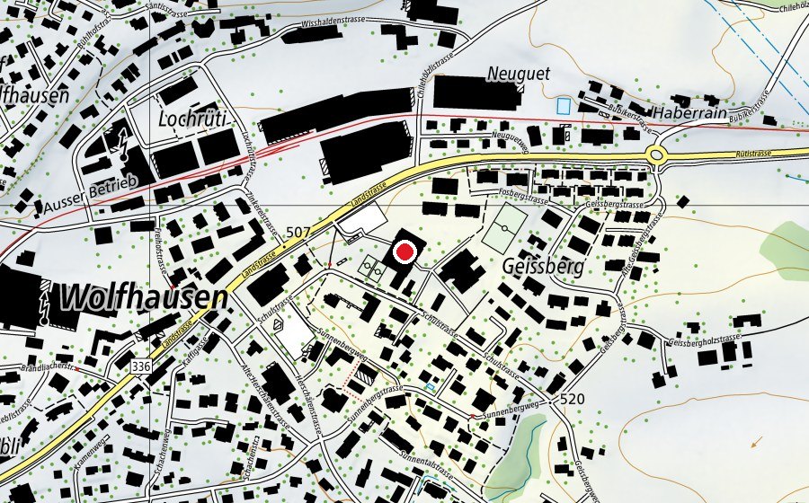 Carte indiquant l’emplacement de Turnhalle Fosberg (Centre sportif)