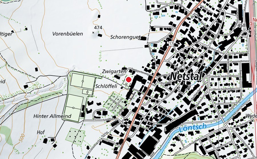 Map showing the location of Turnhalle (Sports centre)