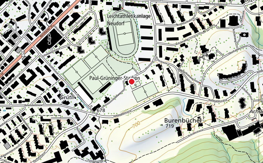 Map showing the location of Turnhalle Halden (Sports centre)