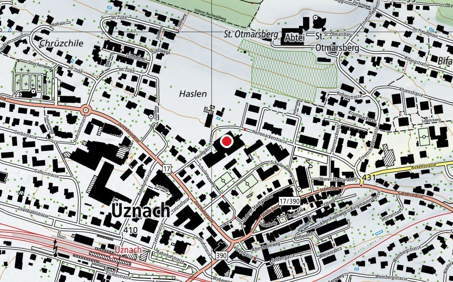 Map showing the location of Turnhalle Haslen (Sports centre)