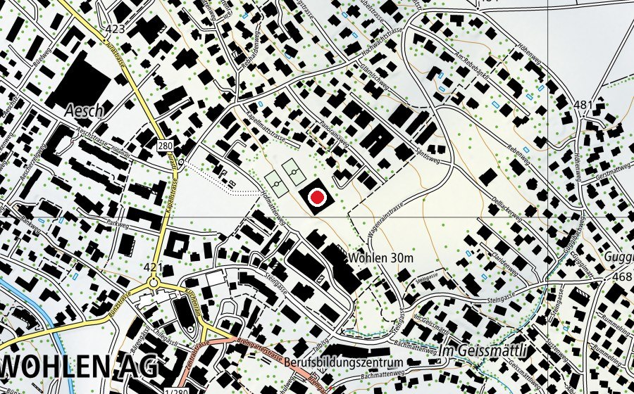 Map showing the location of Turnhalle Hofmatten (Sports centre)