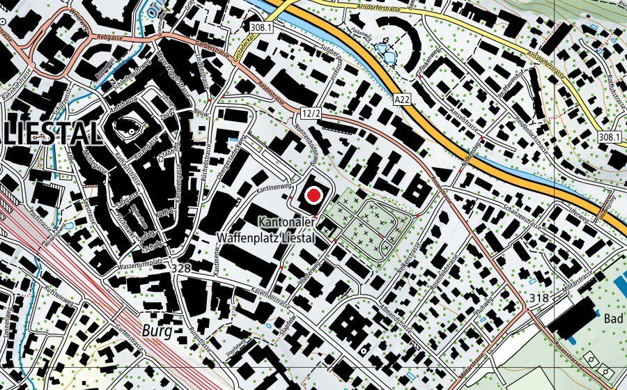 Carte indiquant l’emplacement de Turnhalle Kaserne (Centre sportif)
