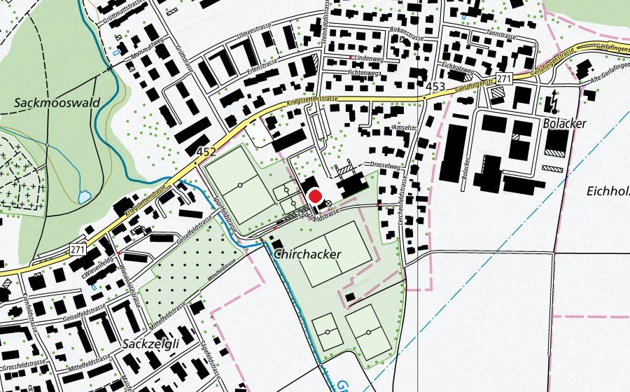 Karte mit dem Standort von Turnhalle Kirchacker (Sportanlage)