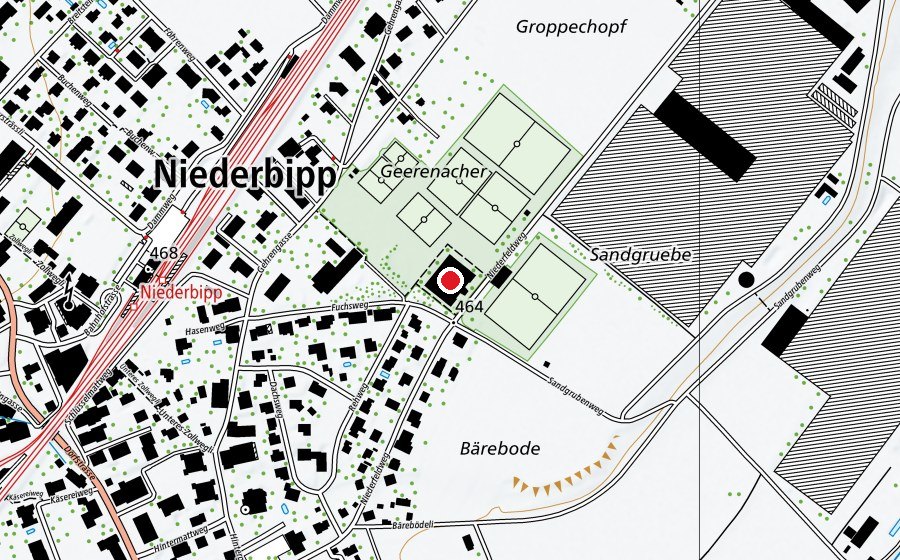 Map showing the location of Turnhalle Lehnfluh (Sports centre)