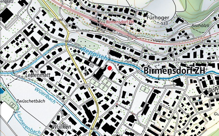 Map showing the location of Turnhalle Letten (Sports centre)