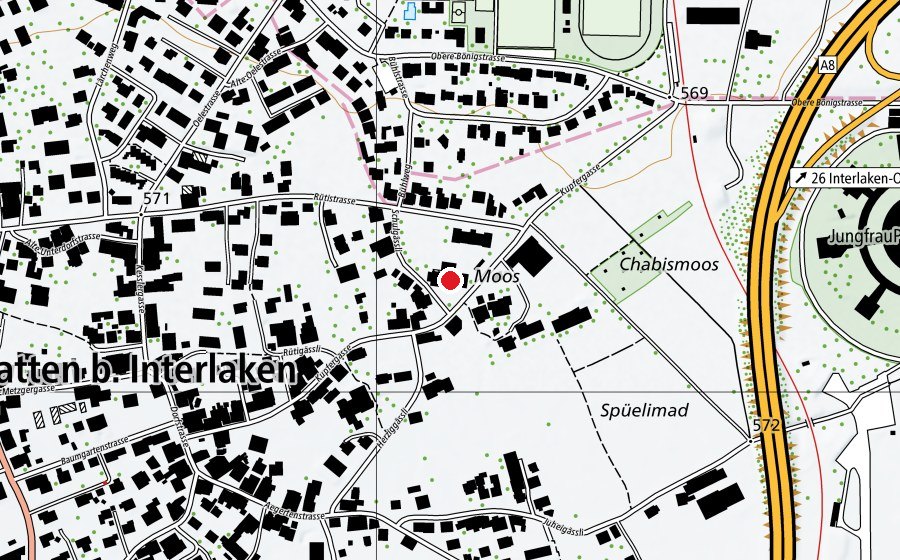 Map showing the location of Turnhalle Moos (Sports centre)
