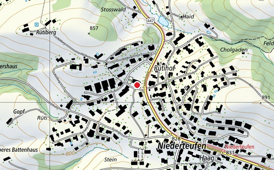 Map showing the location of Turnhalle Niederteufen (Sports centre)