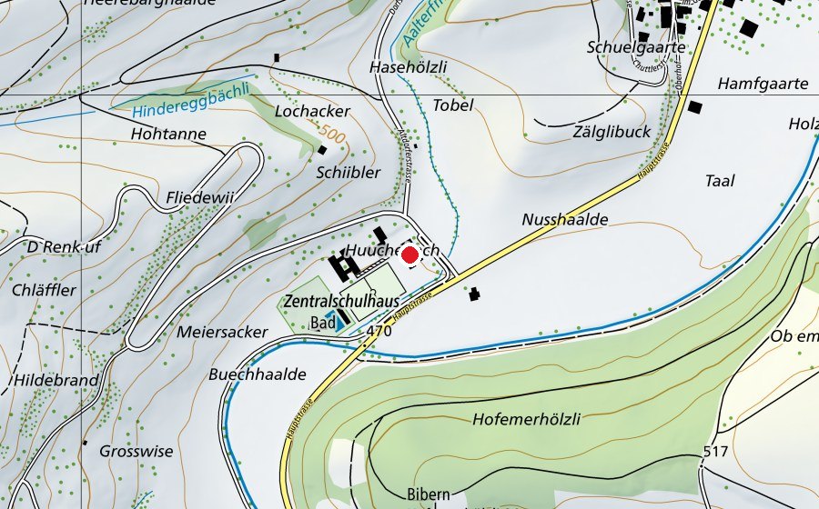 Map showing the location of Turnhalle Reiat (Sports centre)