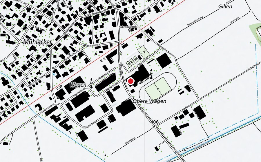 Carte indiquant l’emplacement de Turnhalle Riet (Centre sportif)