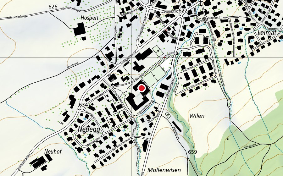 Carte indiquant l’emplacement de Turnhalle/ Saal Bünt (Centre sportif)