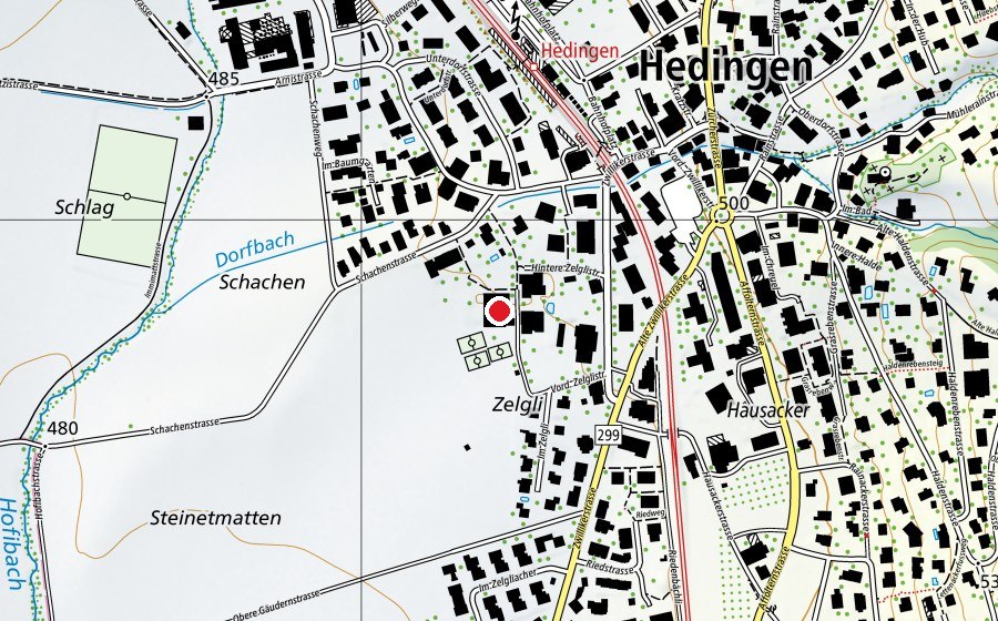 Map showing the location of Turnhalle Schachen Delta (Sports centre)
