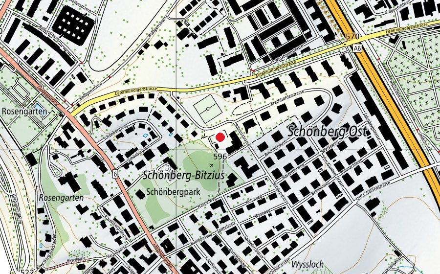 Mappa con la posizione di Turnhalle Schosshalde (Centro sportivo)