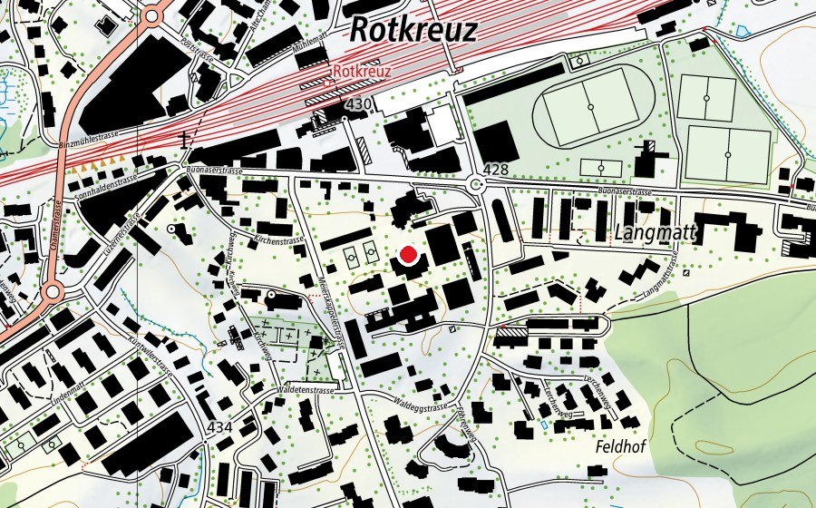 Carte indiquant l’emplacement de Turnhalle Schulhaus 4 (Centre sportif)