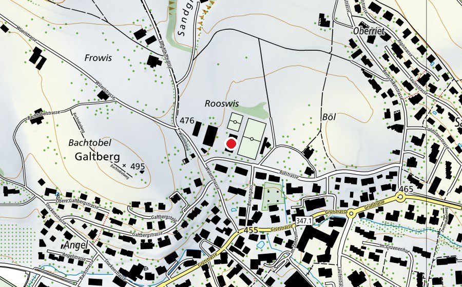 Map showing the location of Turnhalle Schulhaus Rooswis (Sports centre)