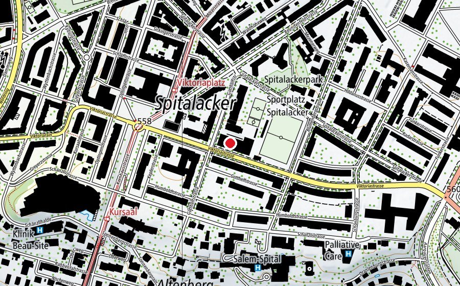 Map showing the location of Turnhalle Spitalacker gross (Sports centre)