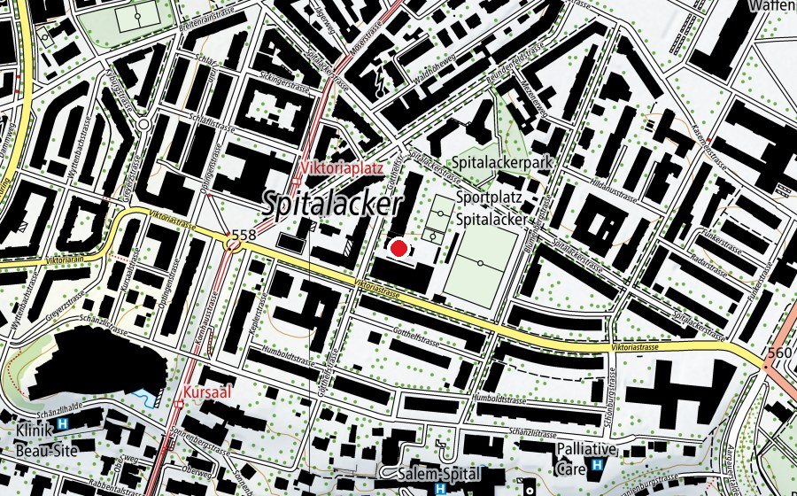 Carte indiquant l’emplacement de Turnhalle Spitalacker klein (Centre sportif)