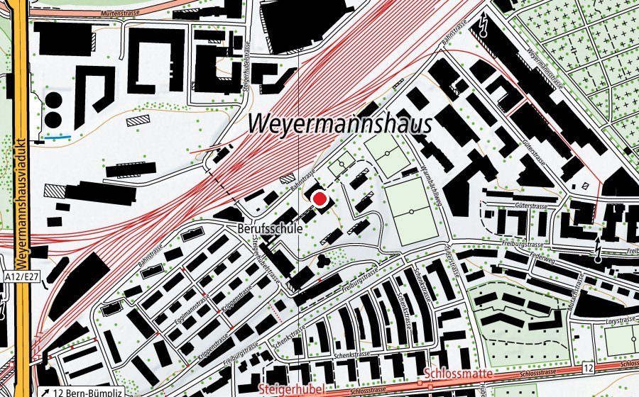 Carte indiquant l’emplacement de Turnhalle Steigerhubel (Centre sportif)