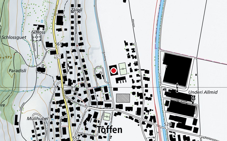 Map showing the location of Turnhalle Toffen (Sports centre)