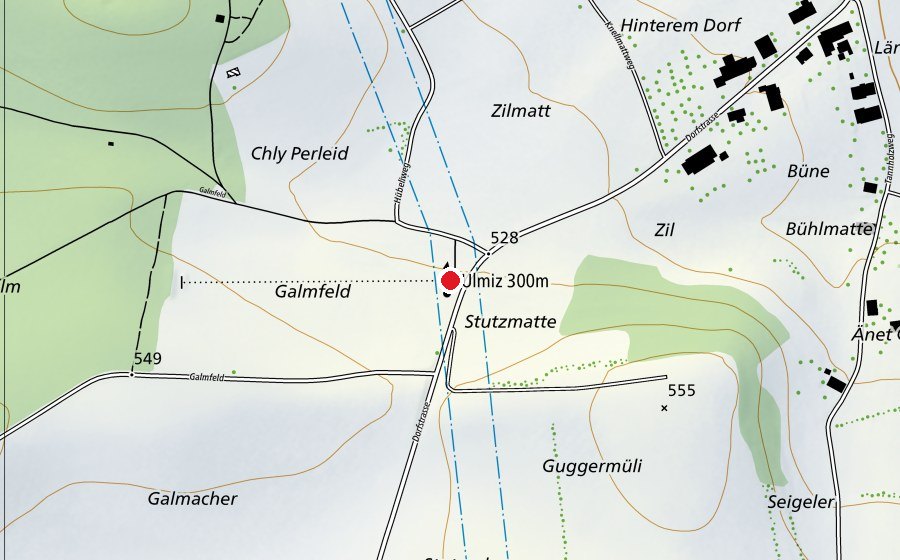 Mappa con la posizione di Ulmiz 300 m (Centro sportivo)