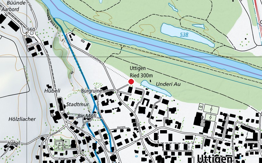 Map showing the location of Uttigen Ried 300 m (Sports centre)