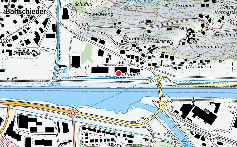 Carte indiquant l’emplacement de Vertic-Halle Baltschieder (Centre sportif)