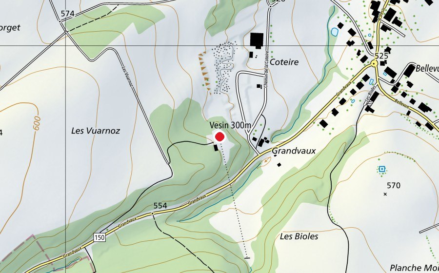 Map showing the location of Vesin 300 m (Sports centre)