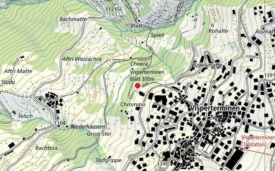 Mappa con la posizione di Visperterminen Blatt 300 m (Centro sportivo)