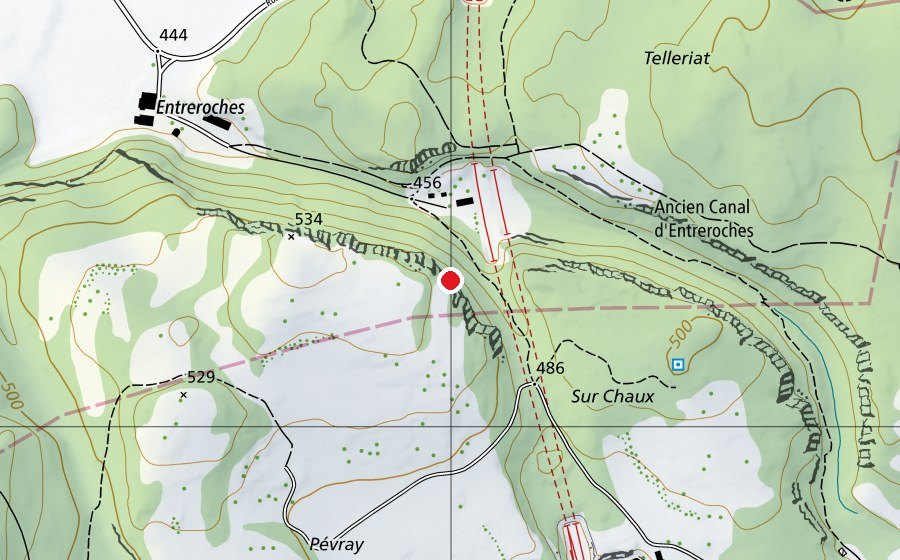 Carte indiquant l’emplacement de voie du pilone (qui a été démonté) (Centre sportif)