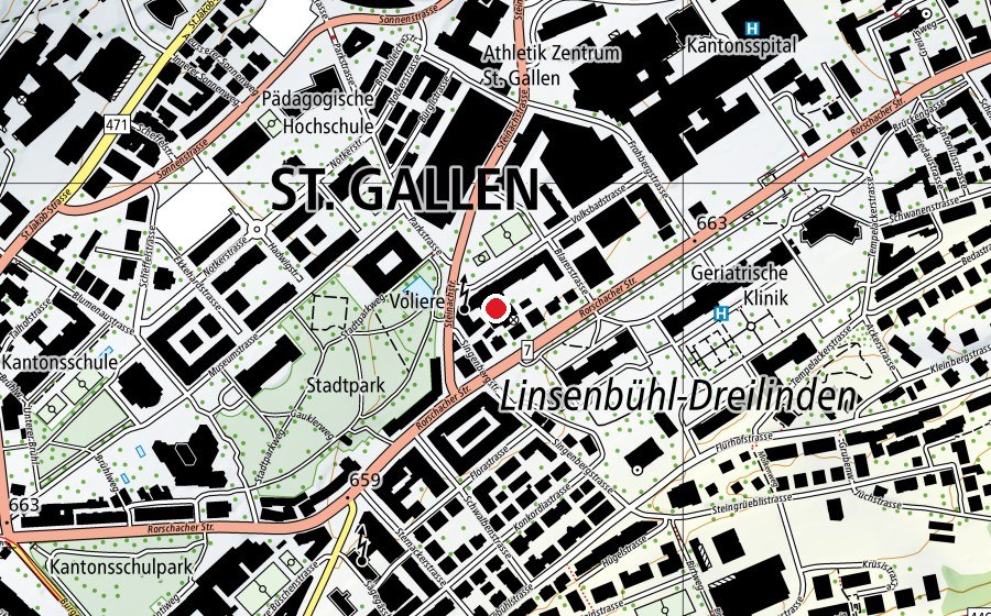 Karte mit dem Standort von Volksbad St. Gallen (Sportanlage)