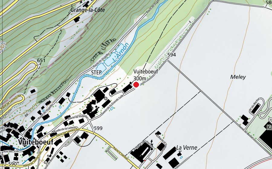 Mappa con la posizione di Vuiteboeuf 300 m (Centro sportivo)
