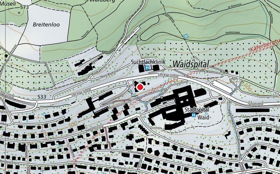 Mappa con la posizione di Wärmebad Käferberg (Centro sportivo)