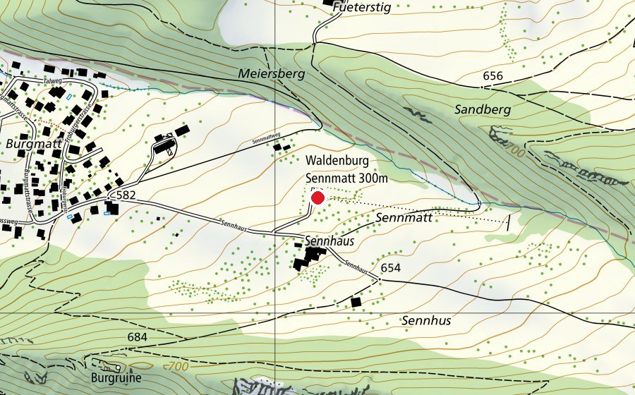 Mappa con la posizione di Waldenburg Sennmatt 300 m (Centro sportivo)