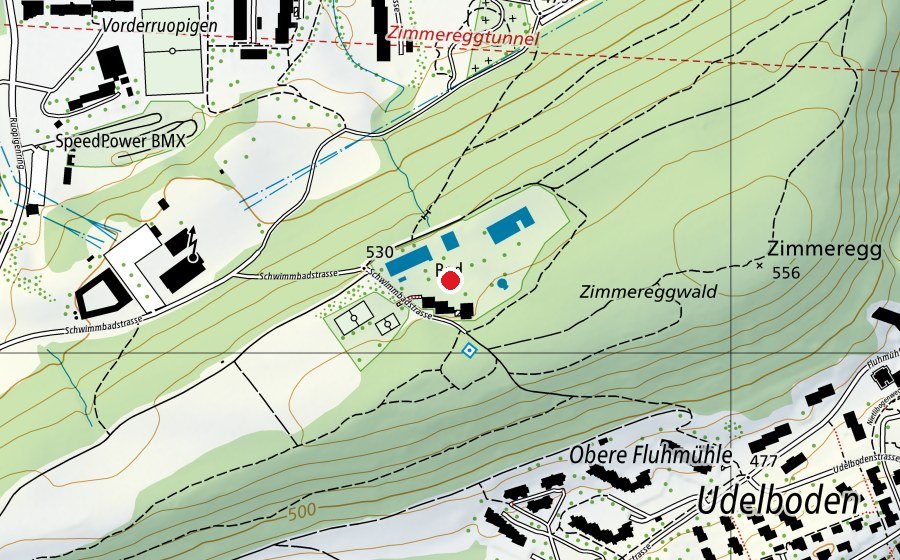 Mappa con la posizione di Waldschwimmbad Zimmeregg (Centro sportivo)