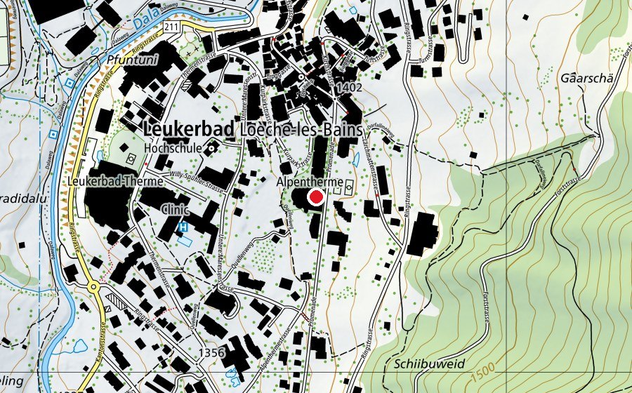 Map showing the location of Walliser Alpentherme & Spa Leukerbad (Sports centre)