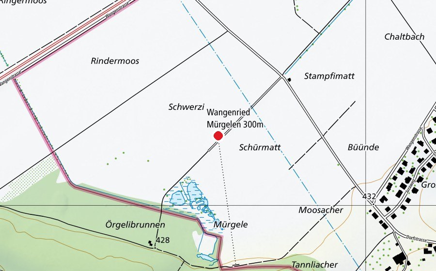 Mappa con la posizione di Wangenried Mürgelen 300 m (Centro sportivo)
