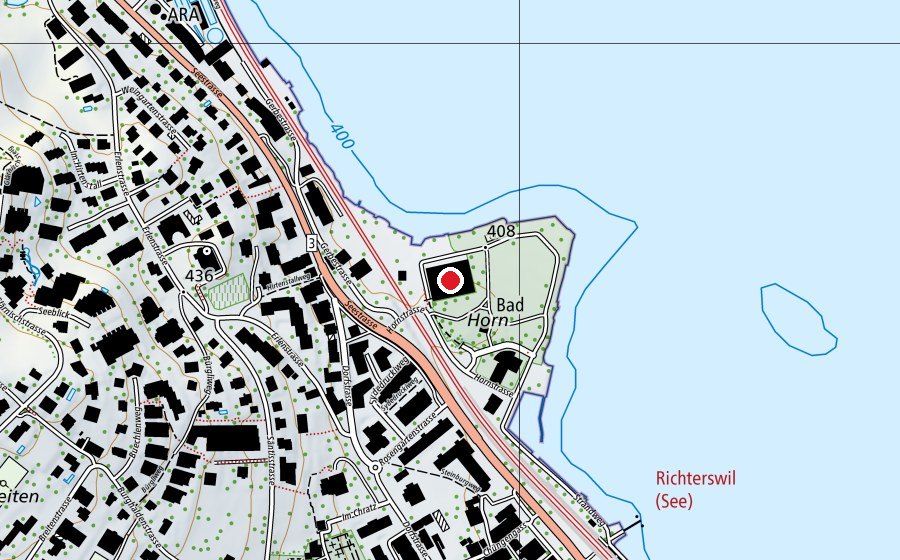 Map showing the location of Wassersportzentrum (Sports centre)