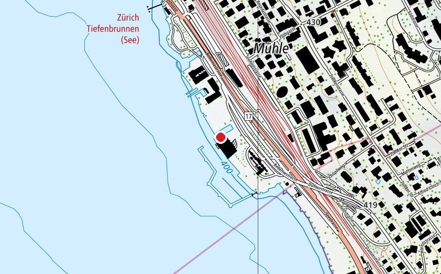 Carte indiquant l’emplacement de Wassersportzentrum Tiefenbrunnen (Centre sportif)