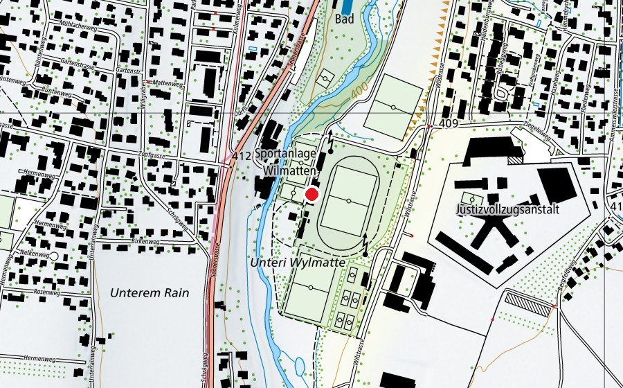 Carte indiquant l’emplacement de Wilmatte (Centre sportif)