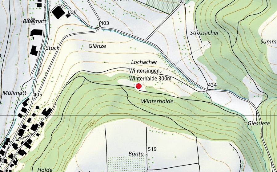 Map showing the location of Wintersingen Winterhalde 300 m (Sports centre)
