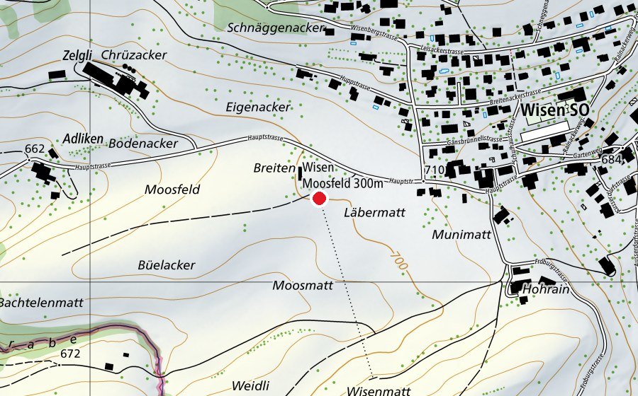 Carte indiquant l’emplacement de Wisen Moosfeld 300 m (Centre sportif)