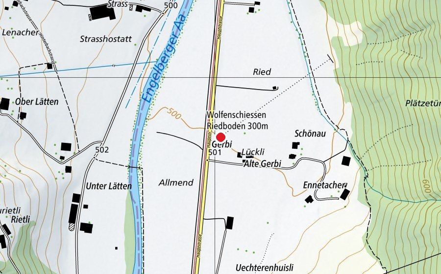 Mappa con la posizione di Wolfenschiessen Riedboden 300 m (Centro sportivo)