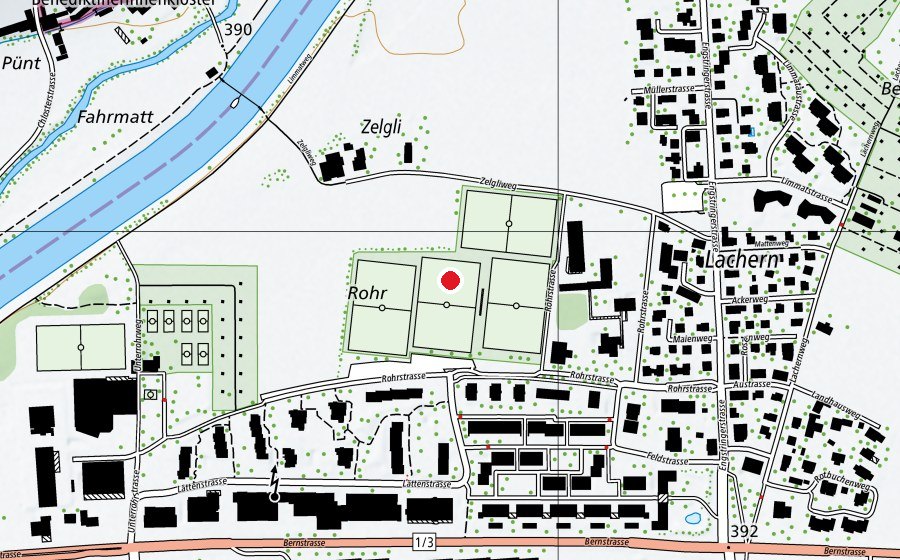 Carte indiquant l’emplacement de Zelgli (Centre sportif)