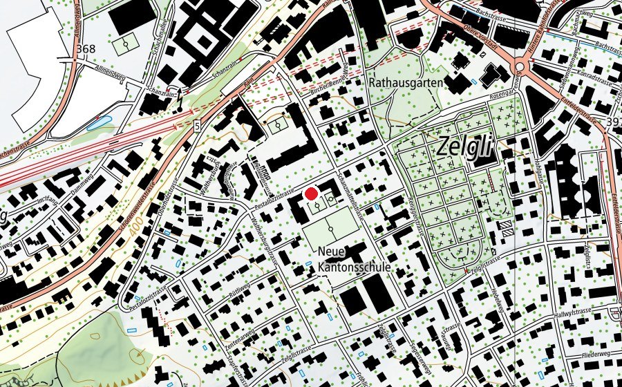 Carte indiquant l’emplacement de Zelgli Turnhalle (Centre sportif)